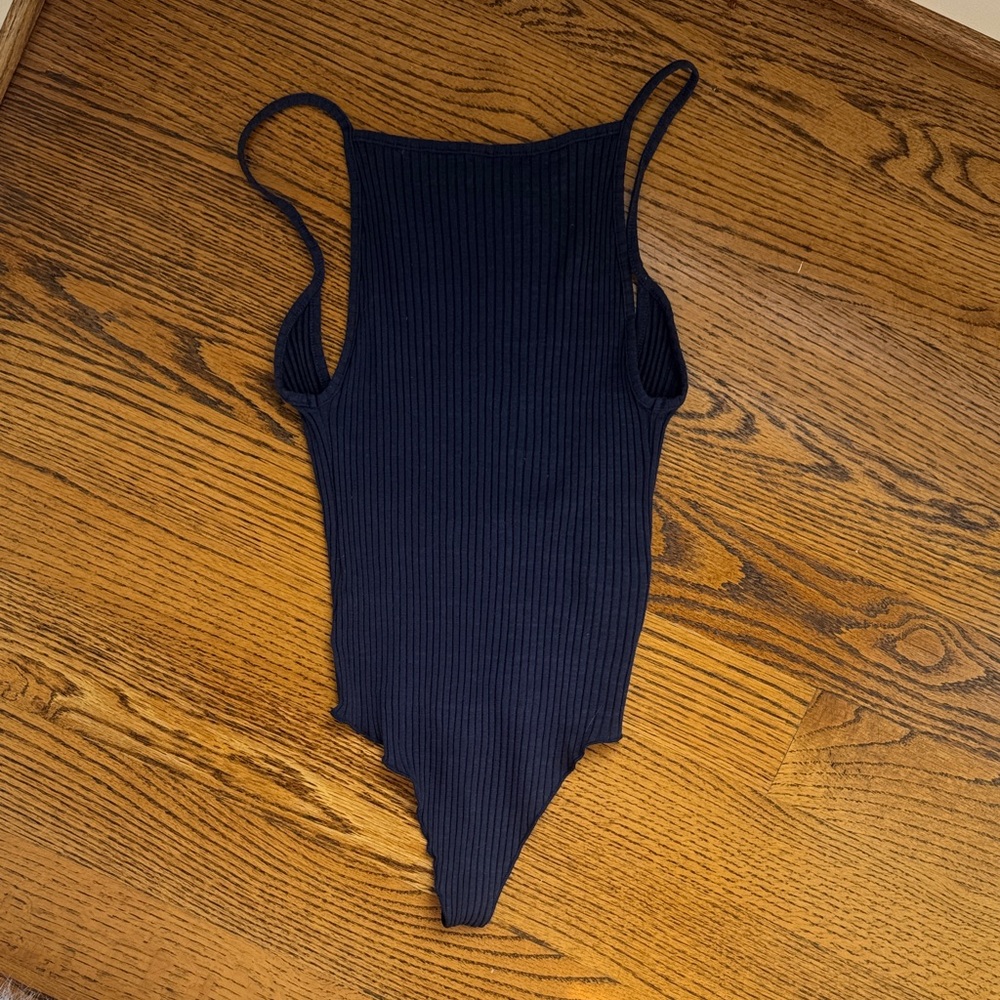 CLAYTON Navy Ribbed Backless Bodysuit